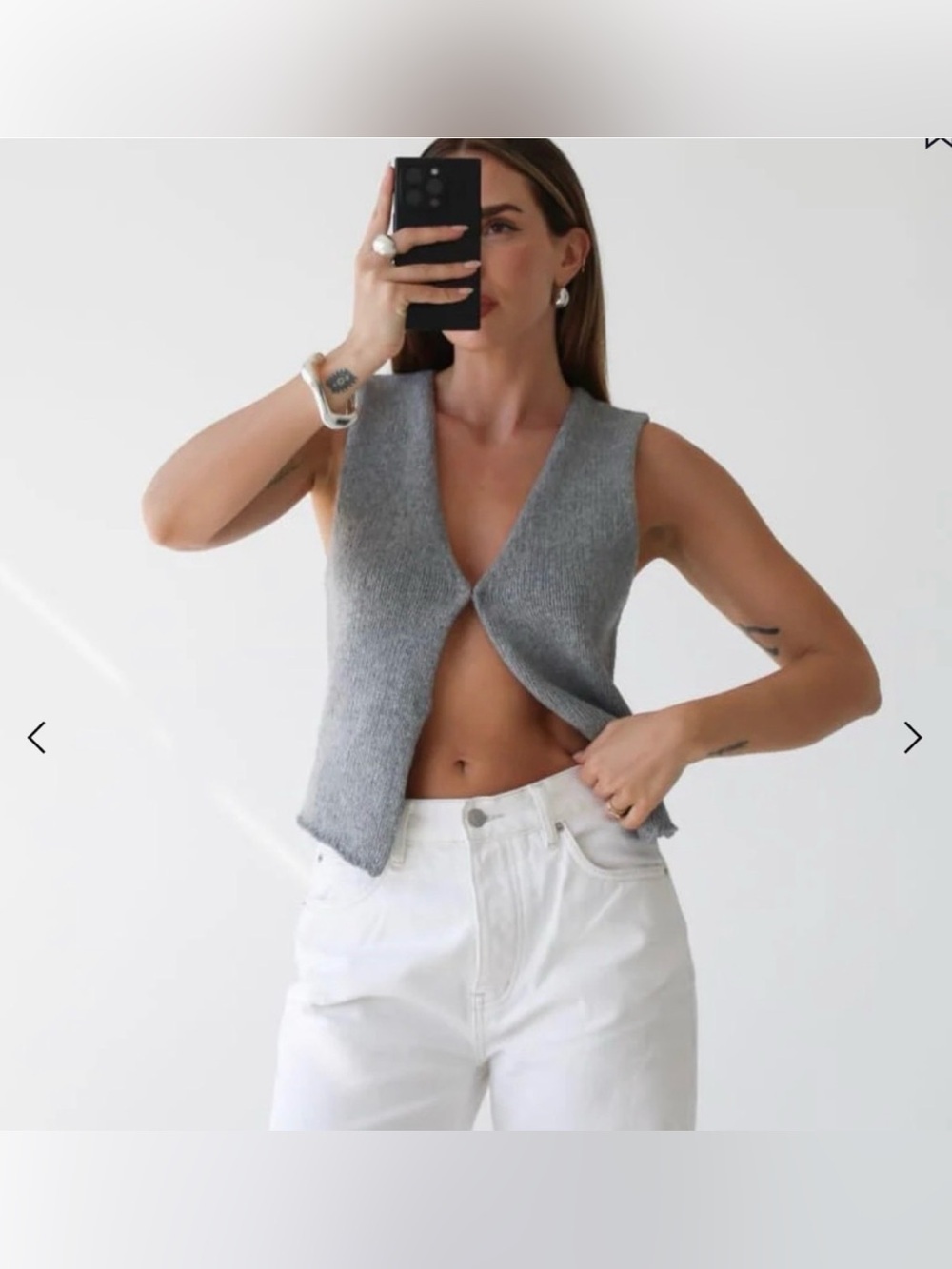 Rumored Prince Street Hook Knit Top Gray Small
